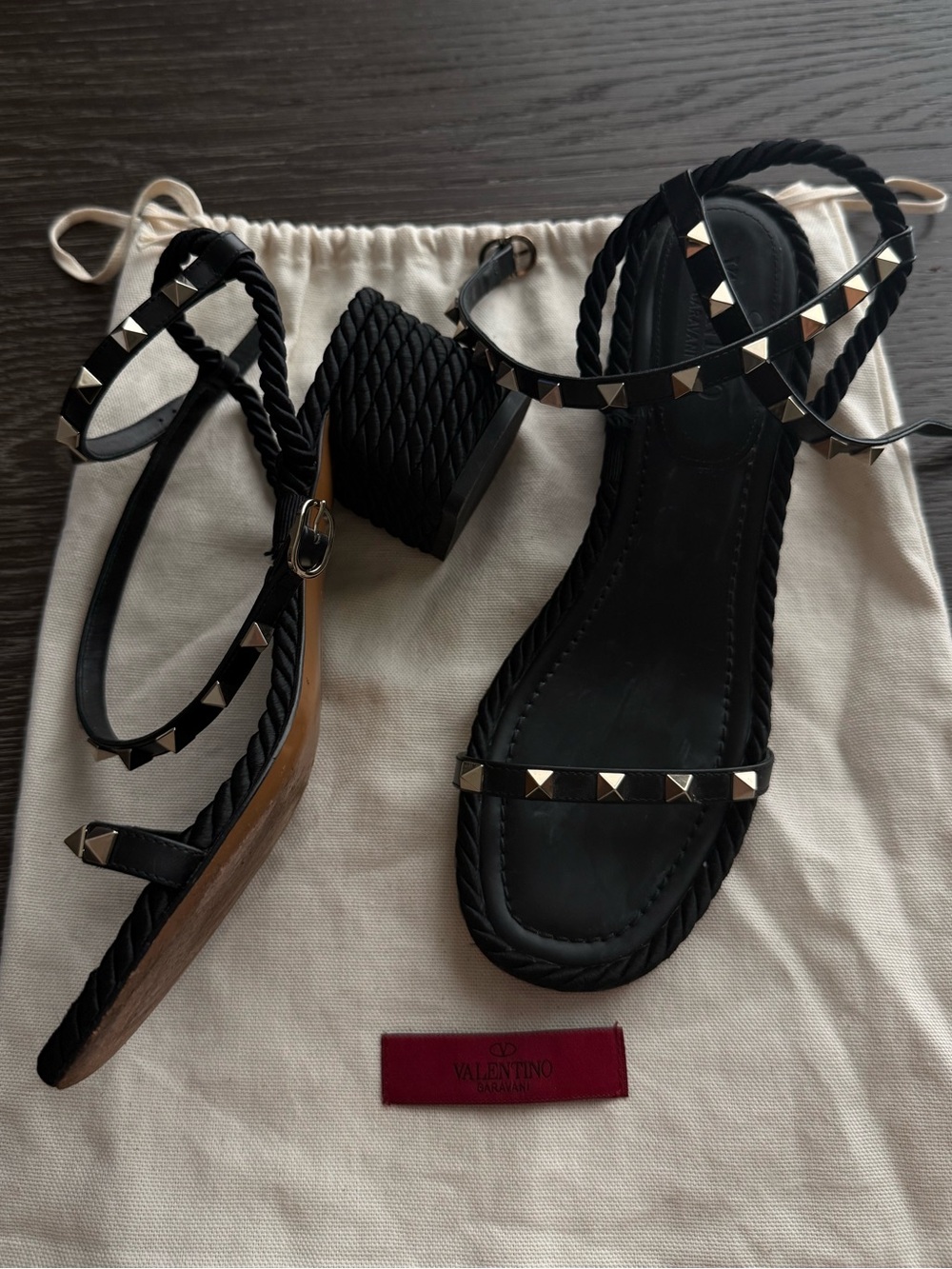 VALENTINO GARAVANI Calfskin Rockstud Torchon Rope sandals